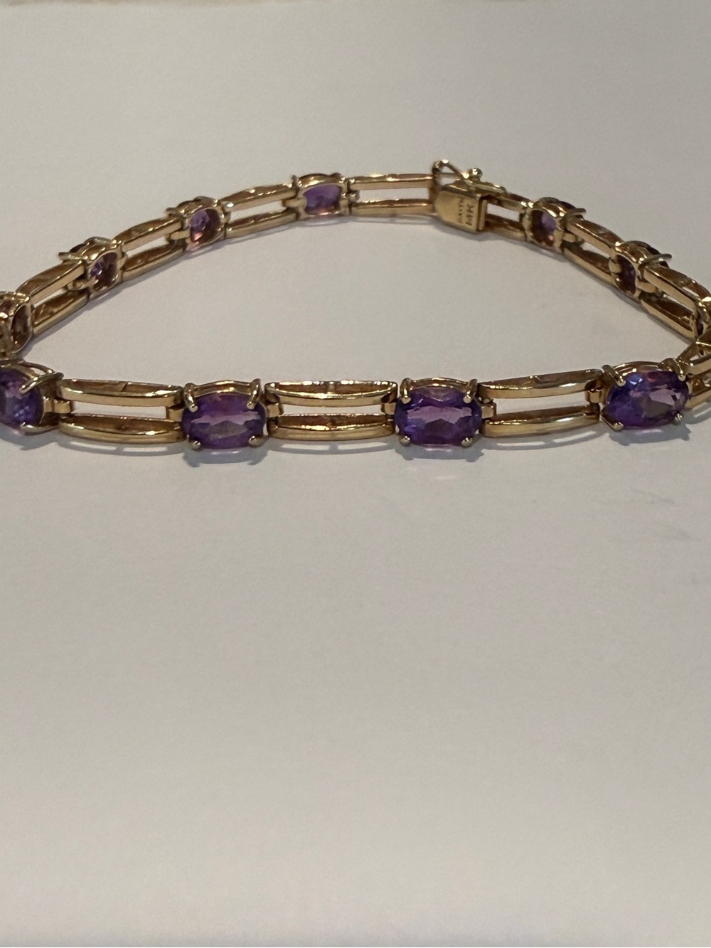14k Gold Baith Bracelet with Oval Cut Purple Amethyst Stones - 7”